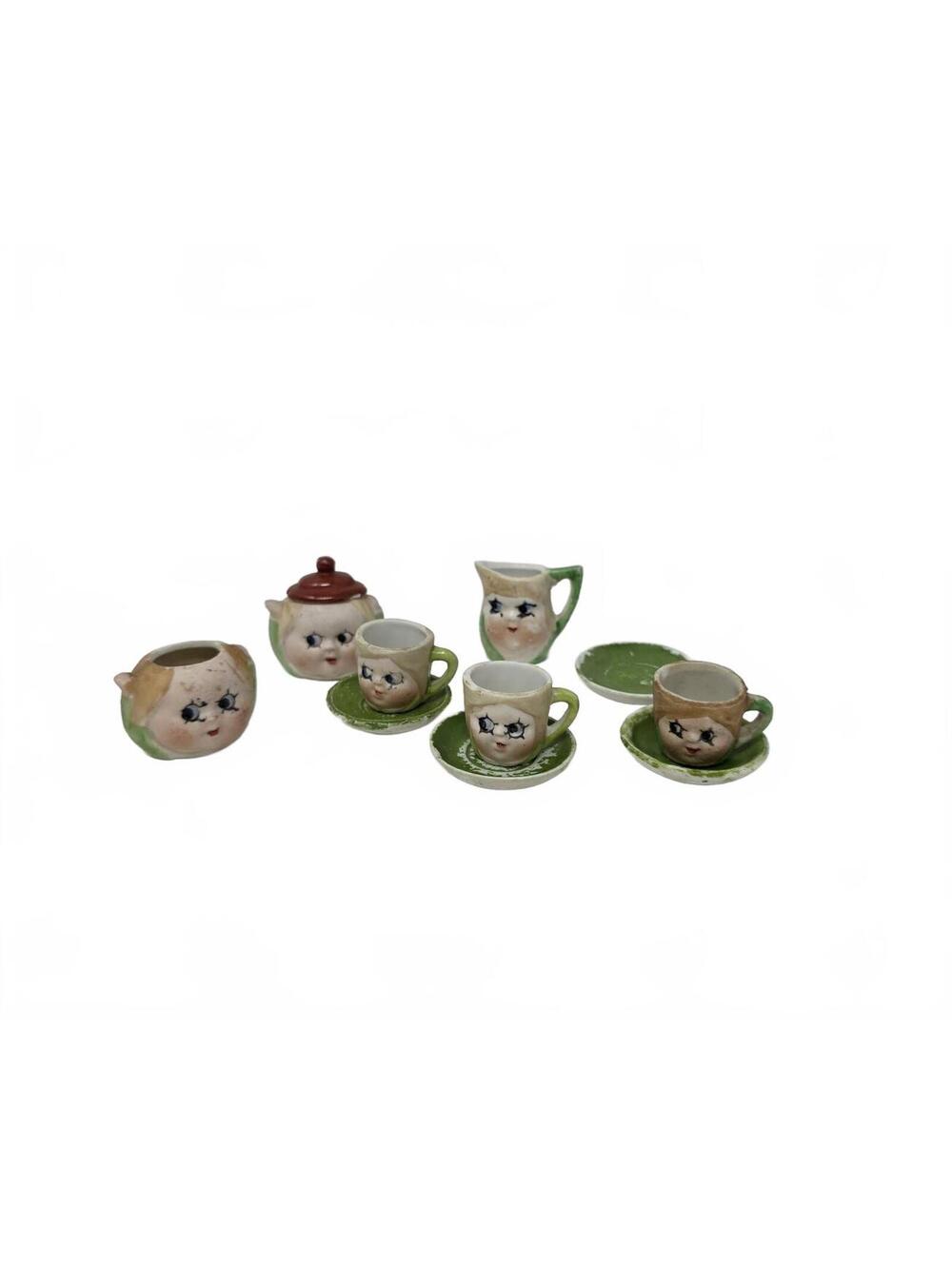 Antique Miniature Googly Eye Tea Set Japan Dolly Face 1920s Anthropomorphic
